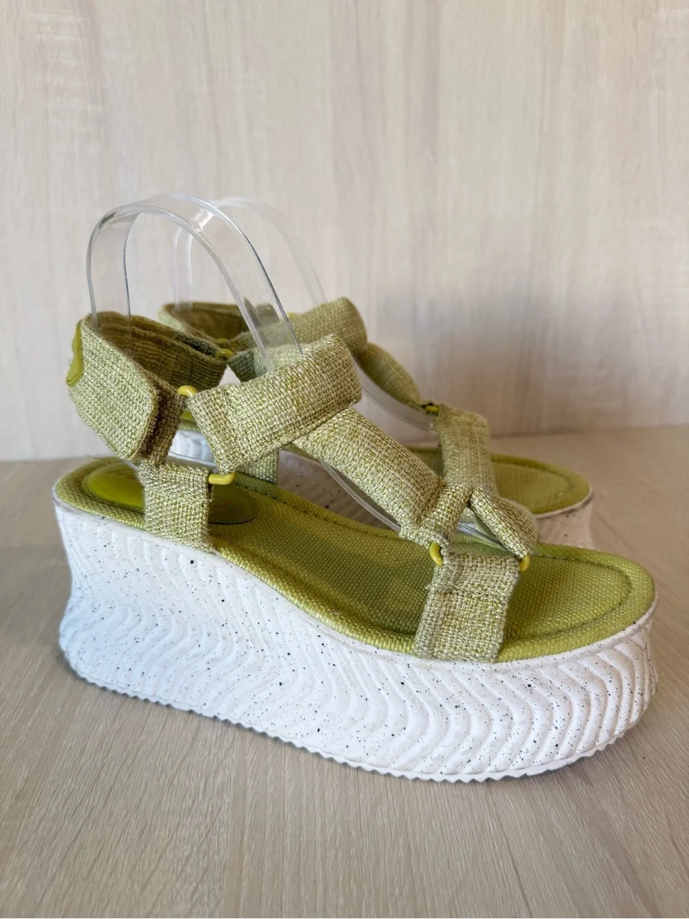 Circus NY by Sam Edelman Platform Sport Sandals Lime Green Wedge Hook & Loop 8.5